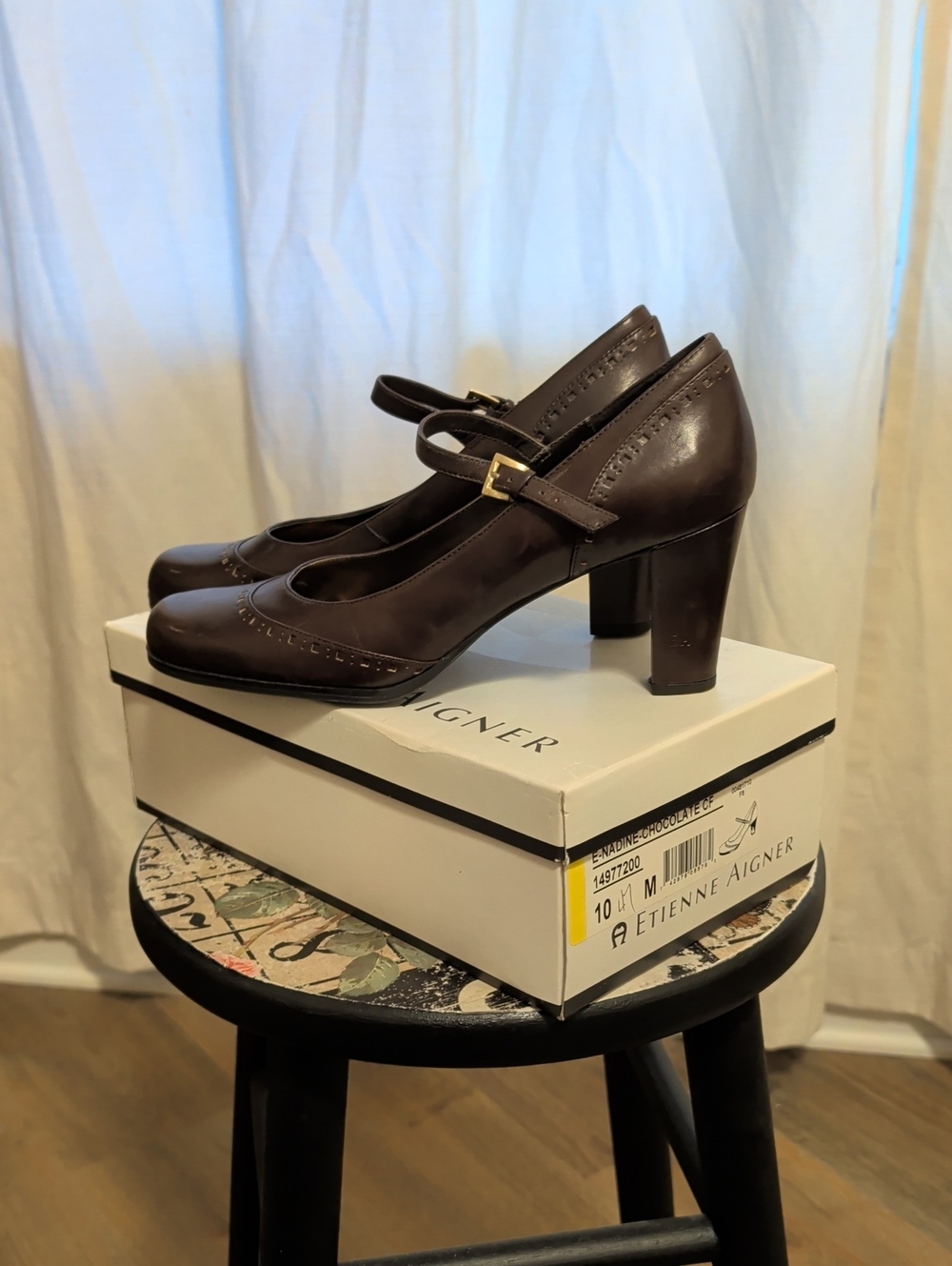 Etienne Aigner Dark Brown Leather Mary Jane Heels
